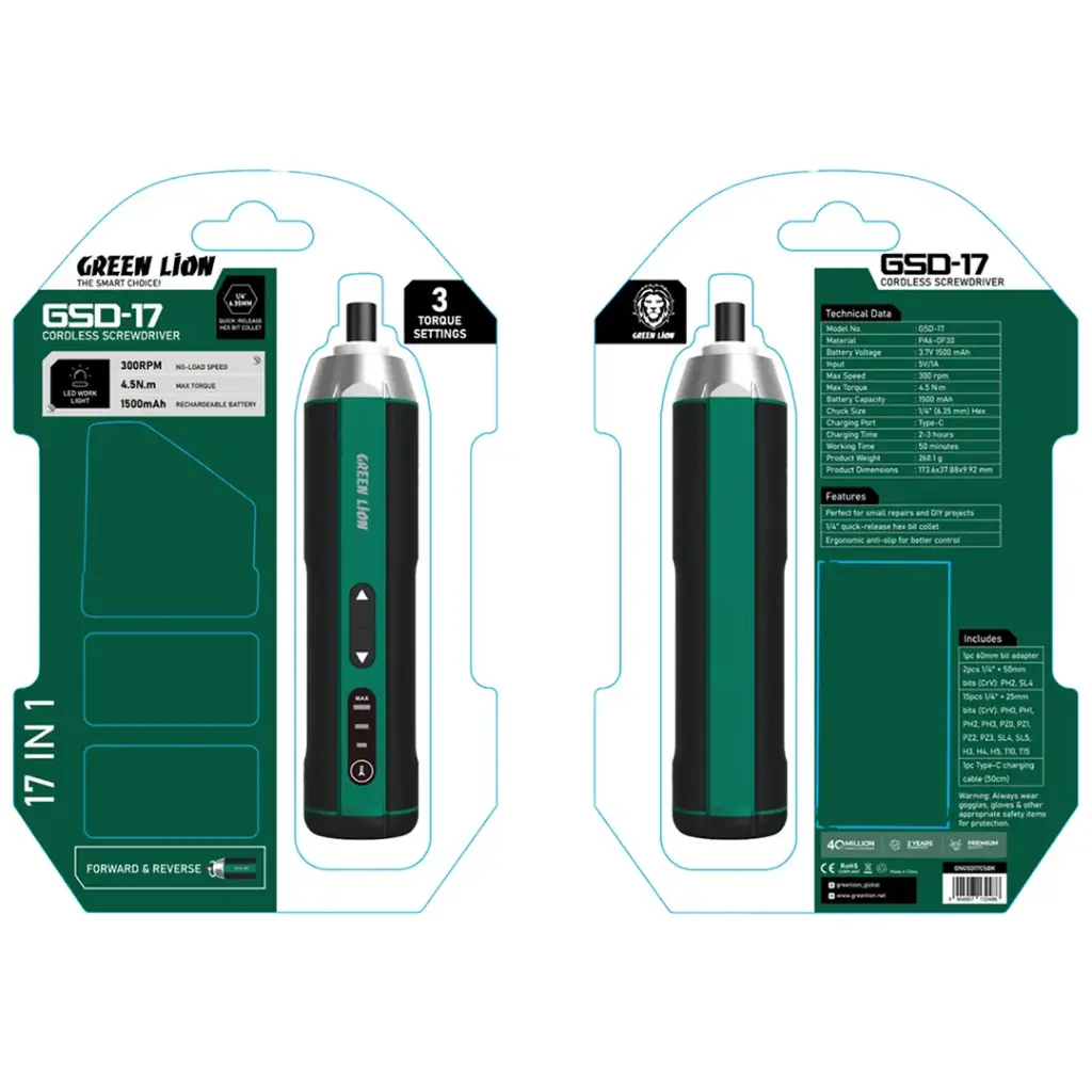 Green Lion GSD-17 Cordless Screwdriver 4 Green Lion GSD-17 Cordless Screwdriver - Image 4