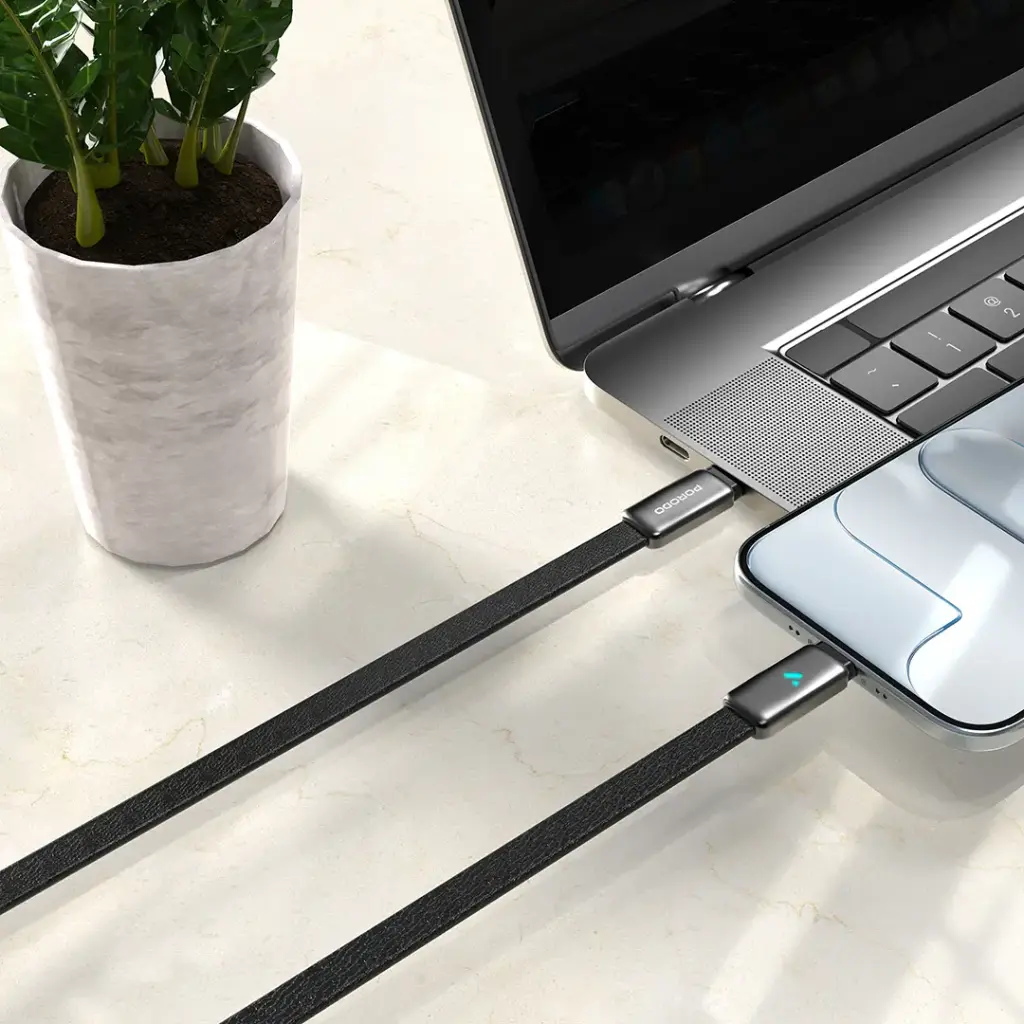 Porodo 100W LED USB-C To USB-C Leather Charging & Data Transfer Cable 5 Porodo 100W LED USB-C To USB-C Leather Charging & Data Transfer Cable - Image 5