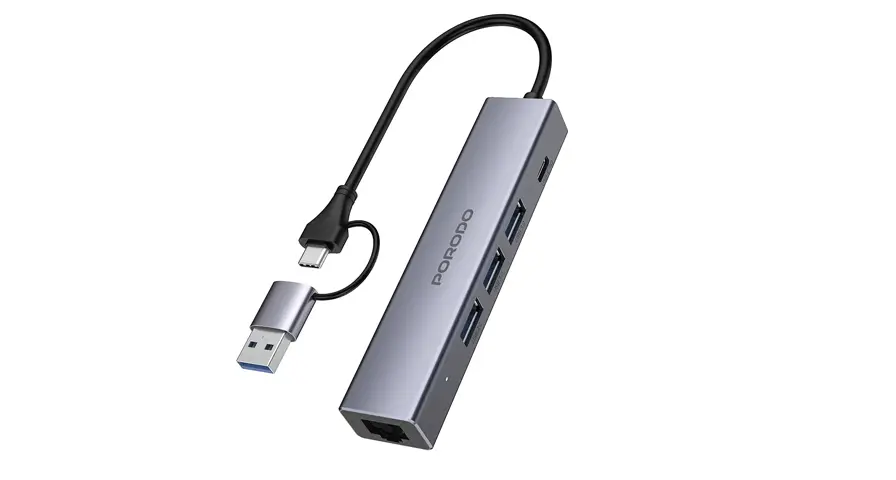 Porodo 5-IN-1 Multi-Port Hub PD Charging & 5Gbps Transfer Rate