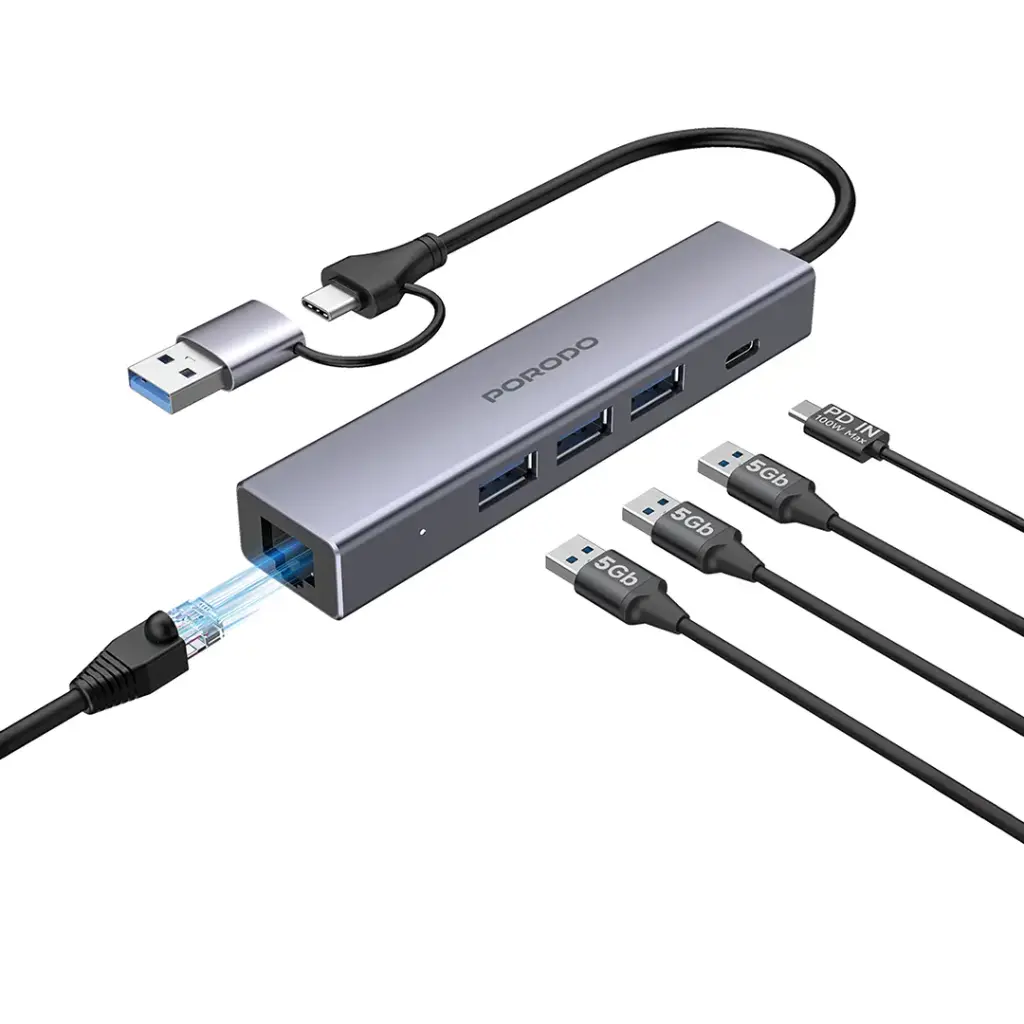 Porodo 5-IN-1 Multi-Port Hub PD Charging & 5Gbps Transfer Rate - Image 3