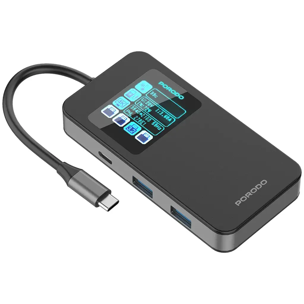 Porodo 6-In-1 Multi-Port USB-C Hub with Smart Digital Display - Image 5
