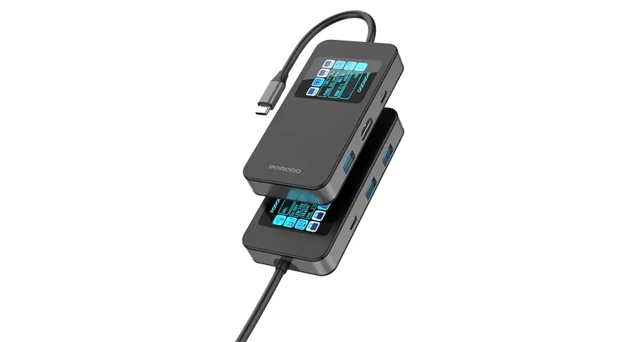 Porodo 6-In-1 Multi-Port USB-C Hub with Smart Digital Display