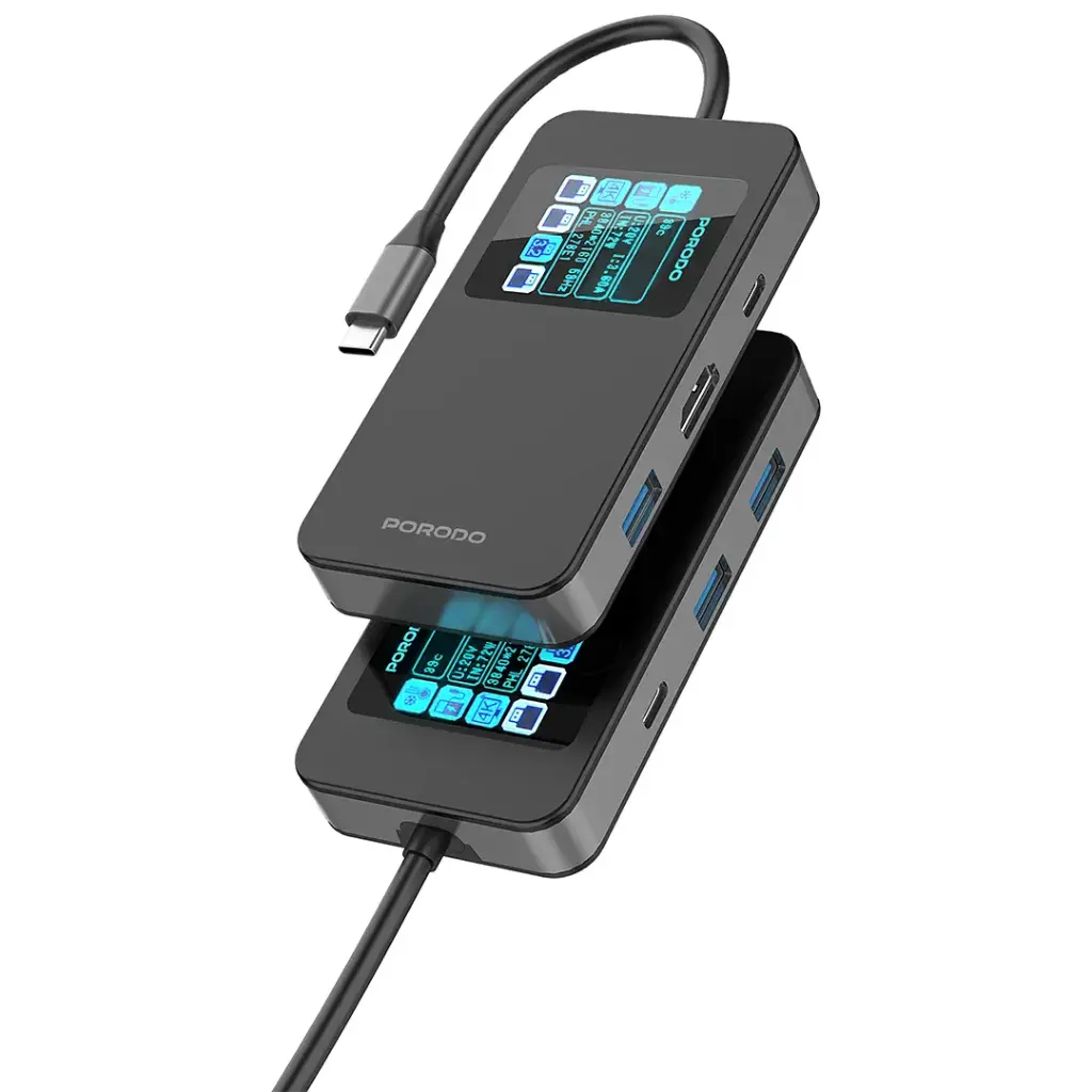 Porodo 6-In-1 Multi-Port USB-C Hub with Smart Digital Display - Image 2