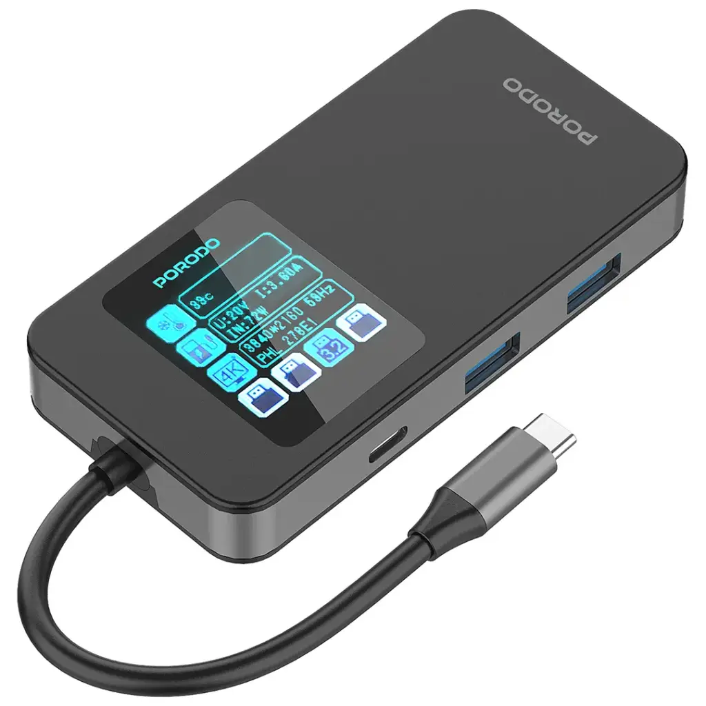 Porodo 6-In-1 Multi-Port USB-C Hub with Smart Digital Display - Image 3