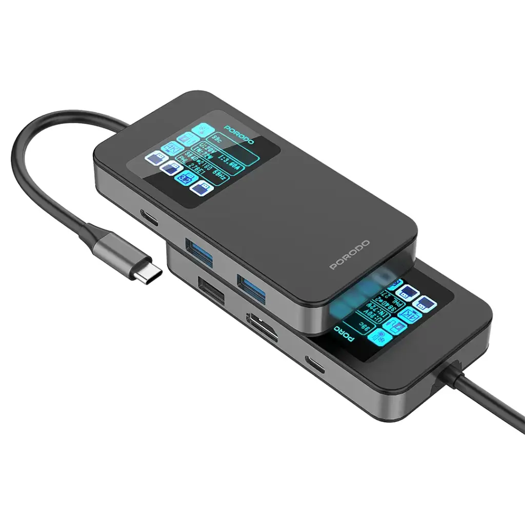 Porodo 6-In-1 Multi-Port USB-C Hub with Smart Digital Display - Image 4