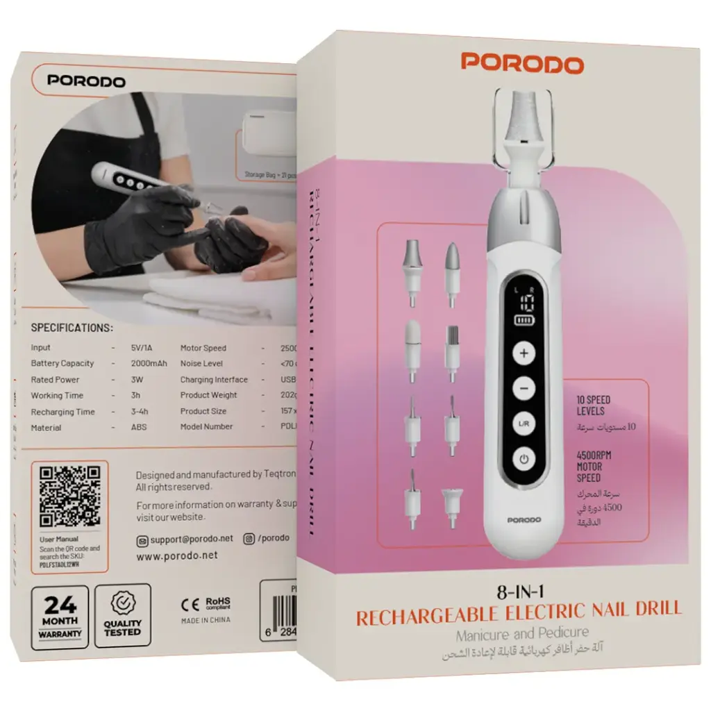 Porodo 8-In-1 Rechargeable Electric Nail Drill with Manicure and Pedicure 4 Porodo 8-In-1 Rechargeable Electric Nail Drill with Manicure and Pedicure - Image 4