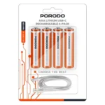 Porodo AAA Lithium USB-C Rechargeable 4-Pack - White/Orange