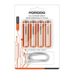 Porodo AA Lithium USB-C Rechargeable 4-Pack - White/Orange