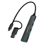 Porodo Blue 4-In-1 Multi-Port USB Hub with USB-A and USB-C Heads