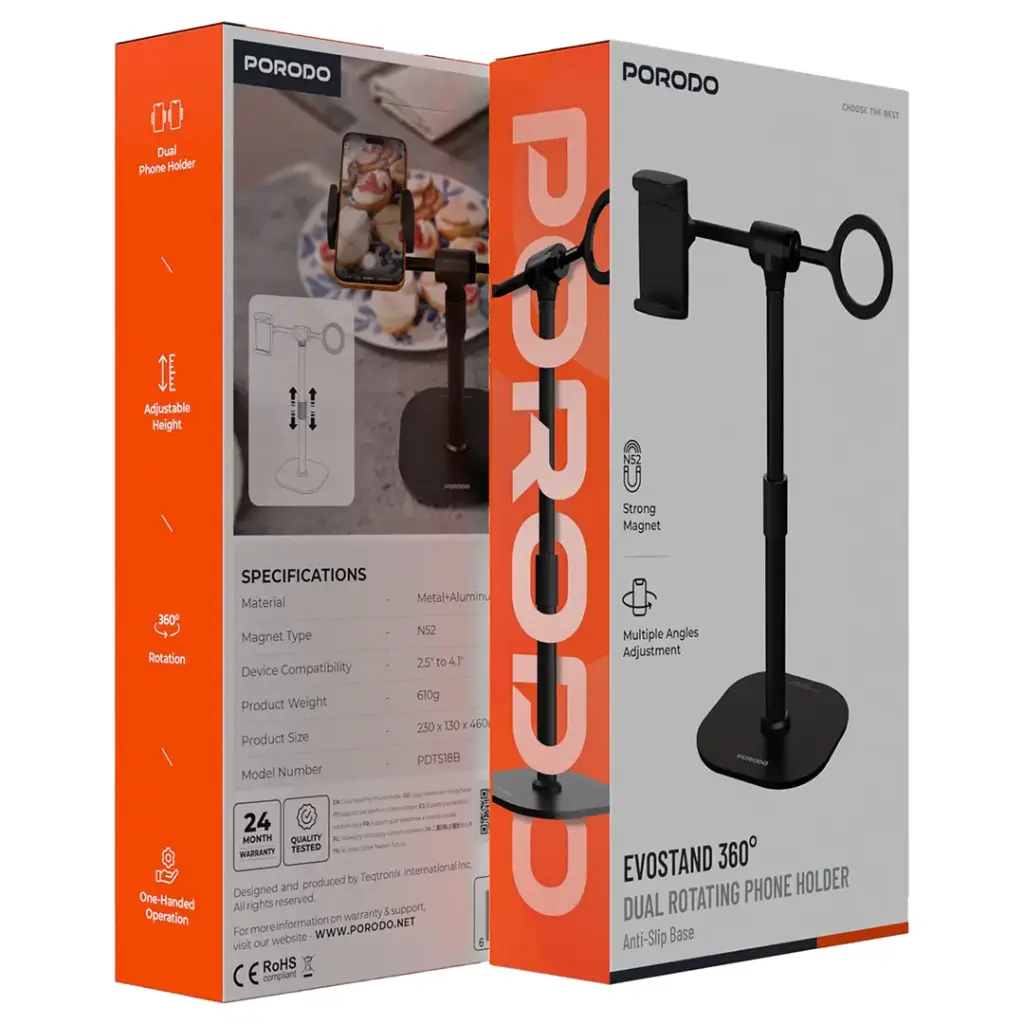 Porodo Evostand 360° Dual Rotating Phone Holder with Anti-Slip Base 5 Porodo Evostand 360° Dual Rotating Phone Holder with Anti-Slip Base - Image 5