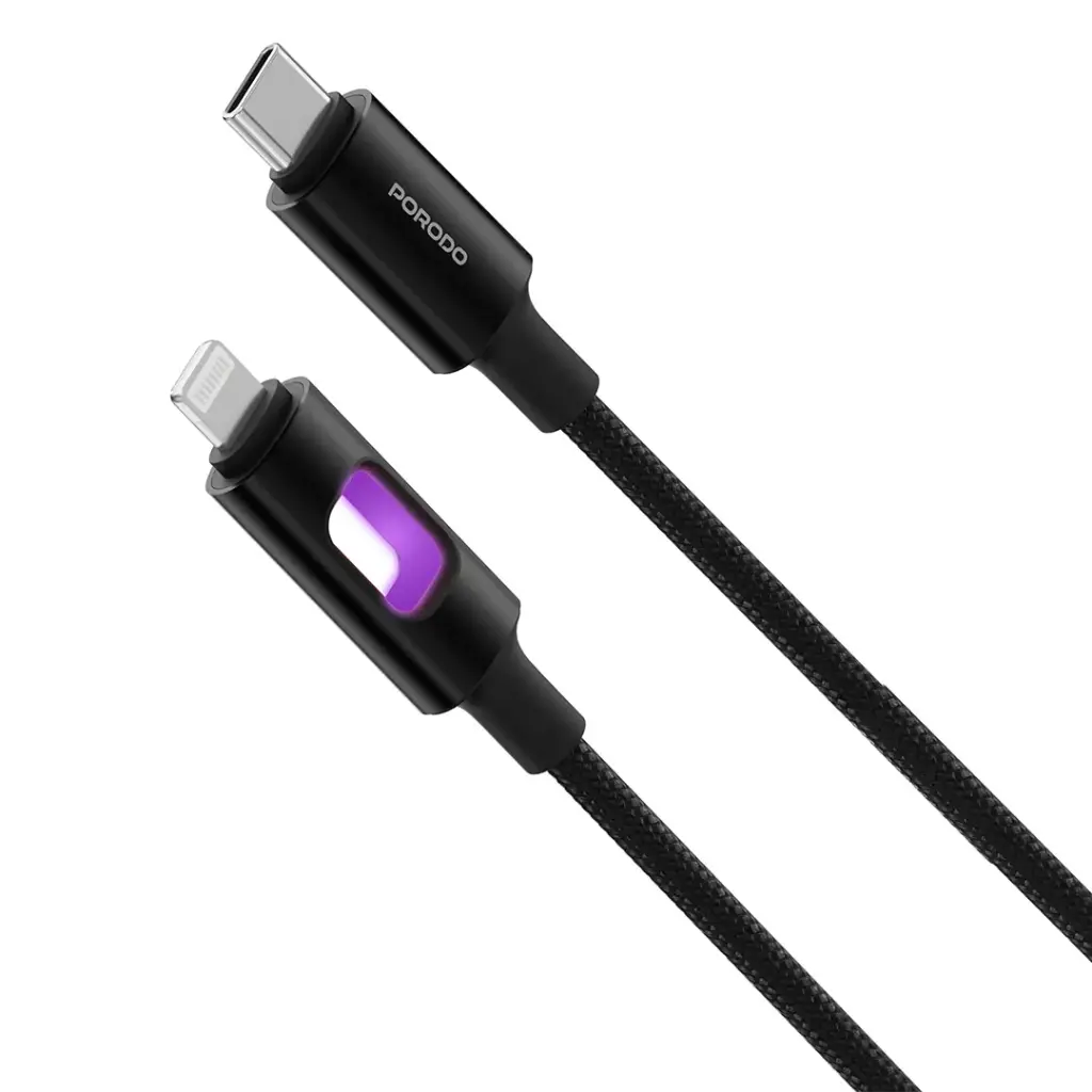 Porodo LED Braided USB-C to Lightning Charging & Data Cable 2 Porodo LED Braided USB-C to Lightning Charging & Data Cable - Image 2