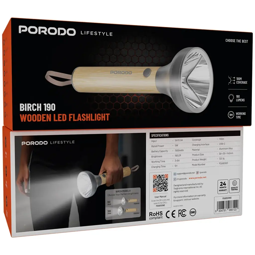 Porodo Lifestyle Birch 190 Wooden LED Flashlight - Wooden 6 Porodo Lifestyle Birch 190 Wooden LED Flashlight - Wooden - Image 6