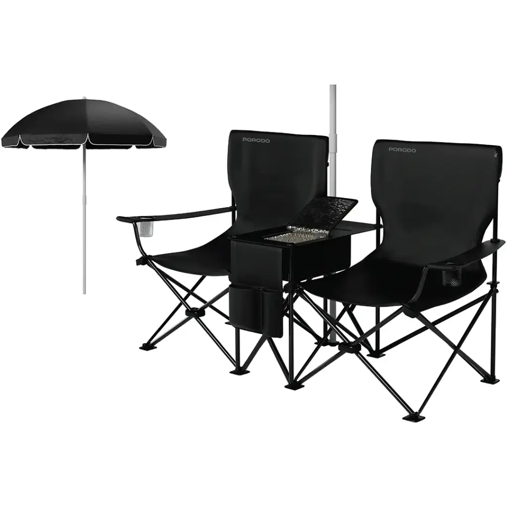 Porodo Lifestyle Campshade Camping Dual Chair with Umbrella & Cup Holder 2 Porodo Lifestyle Campshade Camping Dual Chair with Umbrella & Cup Holder - Image 2