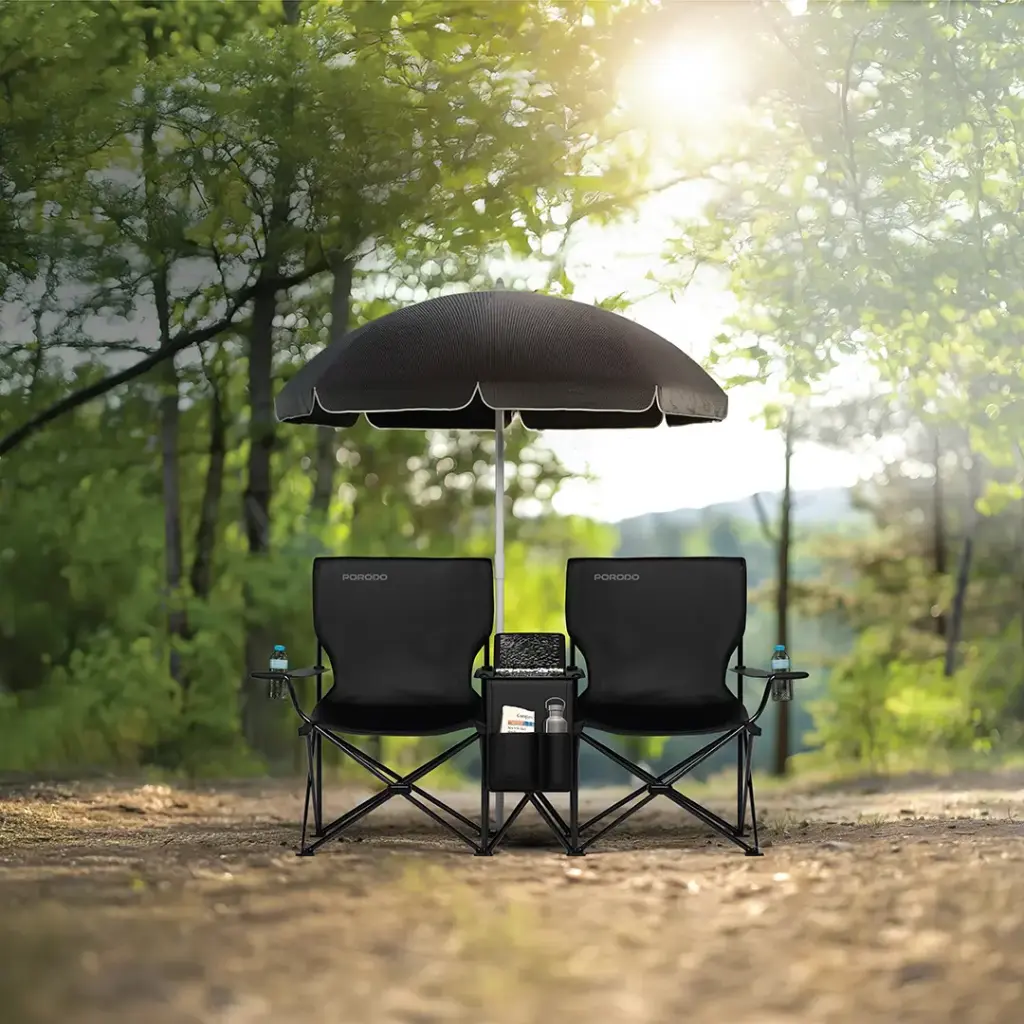 Porodo Lifestyle Campshade Camping Dual Chair with Umbrella & Cup Holder 7 Porodo Lifestyle Campshade Camping Dual Chair with Umbrella & Cup Holder - Image 7