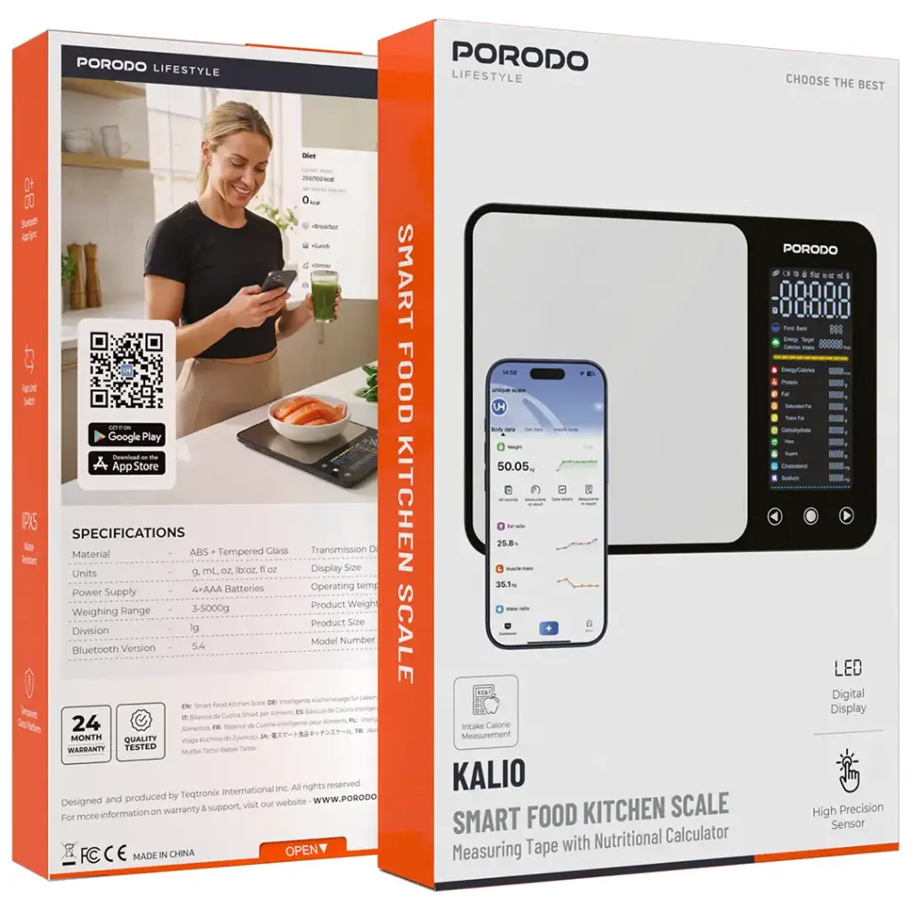 Porodo Lifestyle Kalio Smart Food Kitchen Scale Measuring Tape with Nutritional Calculator 5 Porodo Lifestyle Kalio Smart Food Kitchen Scale Measuring Tape with Nutritional Calculator - Image 5