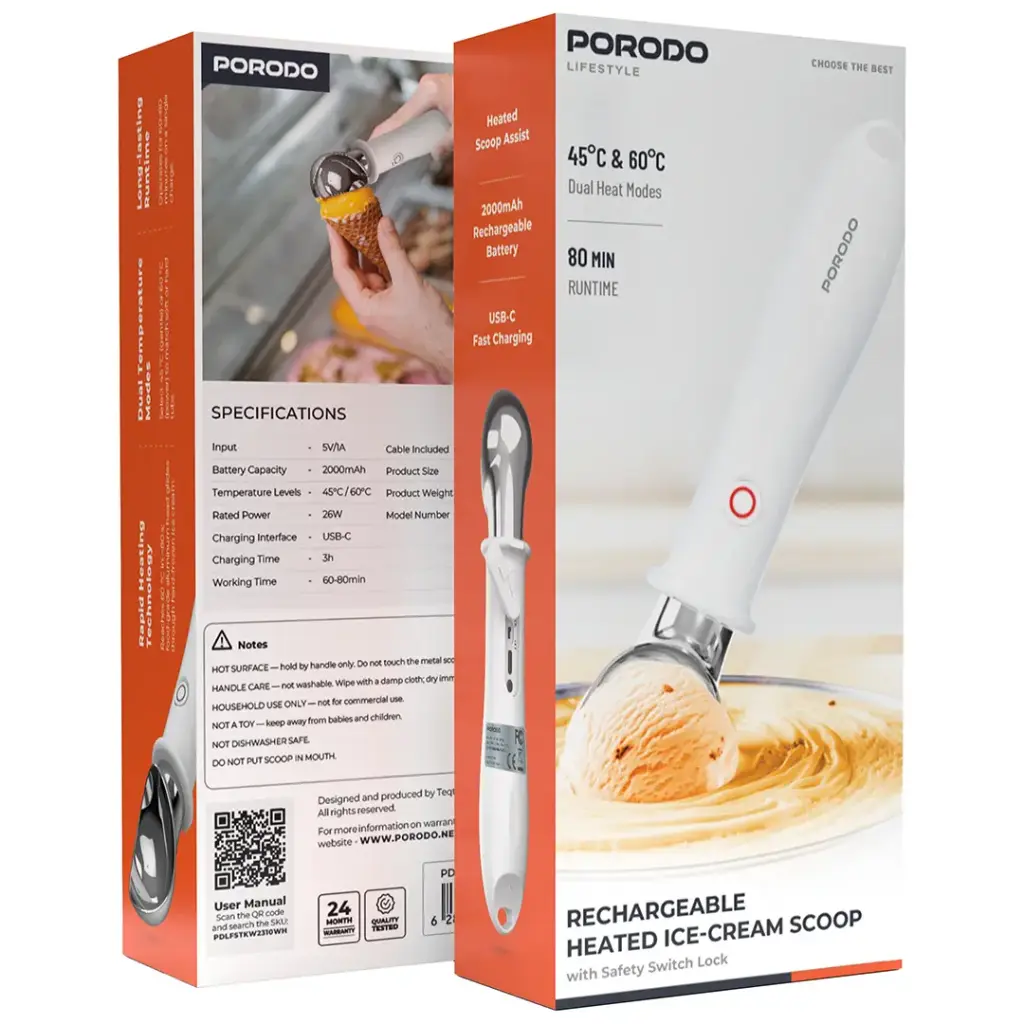 Porodo Lifestyle Rechargeable Heated Ice-Cream Scoop with Safety Switch Lock 6 Porodo Lifestyle Rechargeable Heated Ice-Cream Scoop with Safety Switch Lock - Image 6