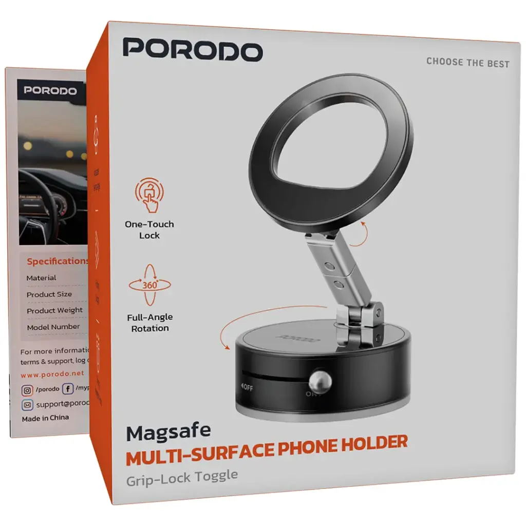 Porodo MagSafe Multi-Surface Phone Holder with Grip-Lock Toggle 3 Porodo MagSafe Multi-Surface Phone Holder with Grip-Lock Toggle - Image 3