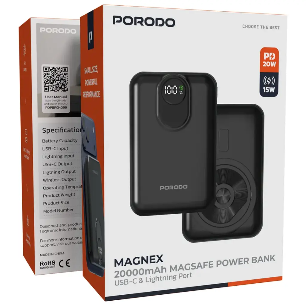Porodo Magnex 20000mAh MagSafe Power Bank with USB-C & Lightning Port 4 Porodo Magnex 20000mAh MagSafe Power Bank with USB-C & Lightning Port - Image 4