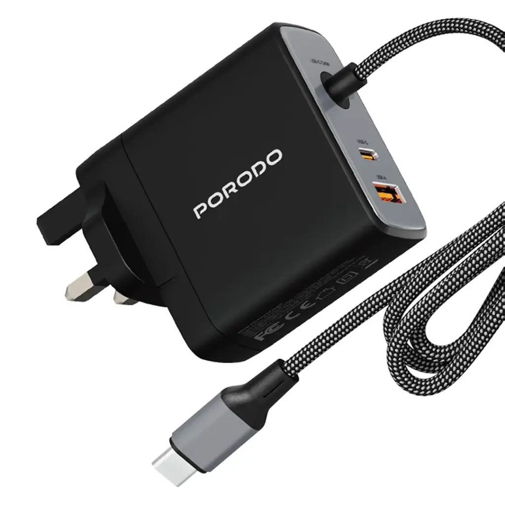 Porodo Zentrix 100W GaN Fast Charger with 1.5m Braided USB-C Cable 2 Porodo Zentrix 100W GaN Fast Charger with 1.5m Braided USB-C Cable - Image 2