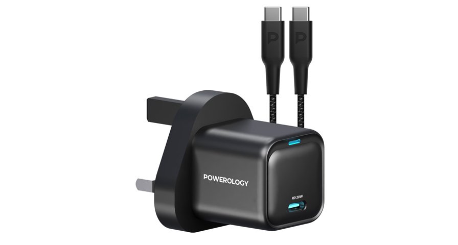 Powerology 20W Single C Port PD Charger UK with Type C to C 60W cable 1 Powerology 20W Single C Port PD Charger UK with Type C to C 60W cable