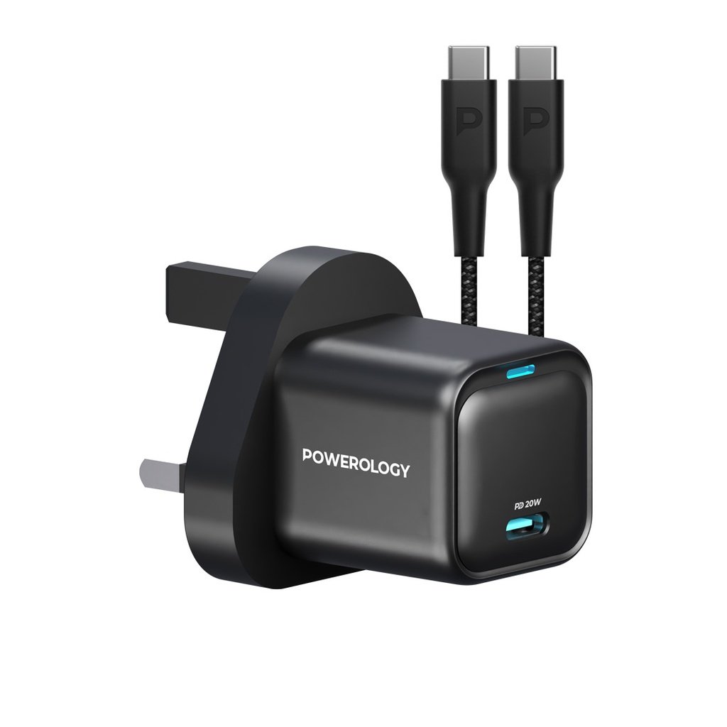 Powerology 20W Single C Port PD Charger UK with Type C to C 60W cable 2 Powerology 20W Single C Port PD Charger UK with Type C to C 60W cable - Image 2