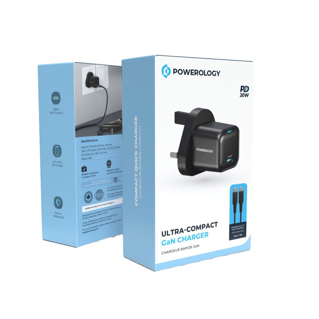 Powerology 20W Single C Port PD Charger UK with Type C to C 60W cable 4 Powerology 20W Single C Port PD Charger UK with Type C to C 60W cable - Image 4