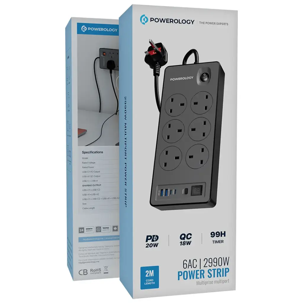 Powerology 6AC 2990W Power Strip PD 20W 3 Powerology 6AC 2990W Power Strip PD 20W - Image 3