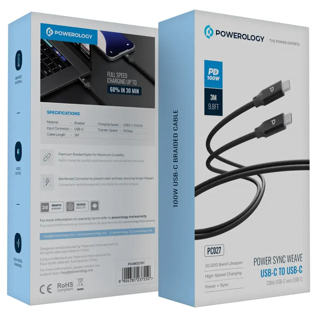Powerology Power Sync Weave USB-C to USB-C 3m Cable PD 100W 3 Powerology Power Sync Weave USB-C to USB-C 3m Cable PD 100W - Image 3