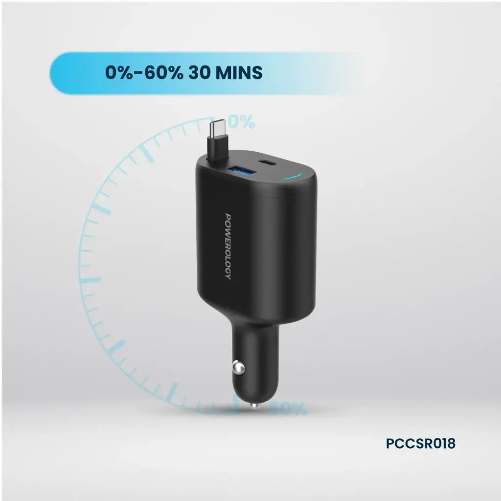 Powerology Type-C Retractable Car Charger 70W - Image 3