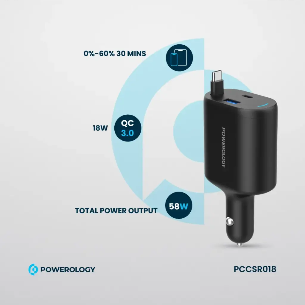 Powerology Type-C Retractable Car Charger 70W - Image 4