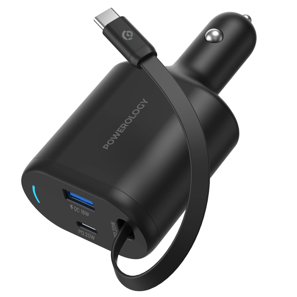 Powerology Type-C Retractable Car Charger 70W