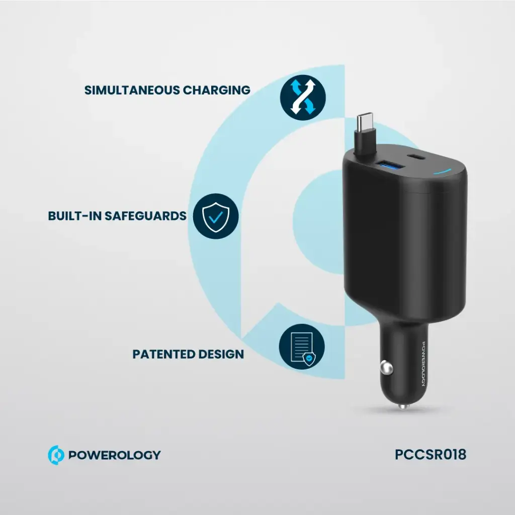Powerology Type-C Retractable Car Charger 70W - Image 5