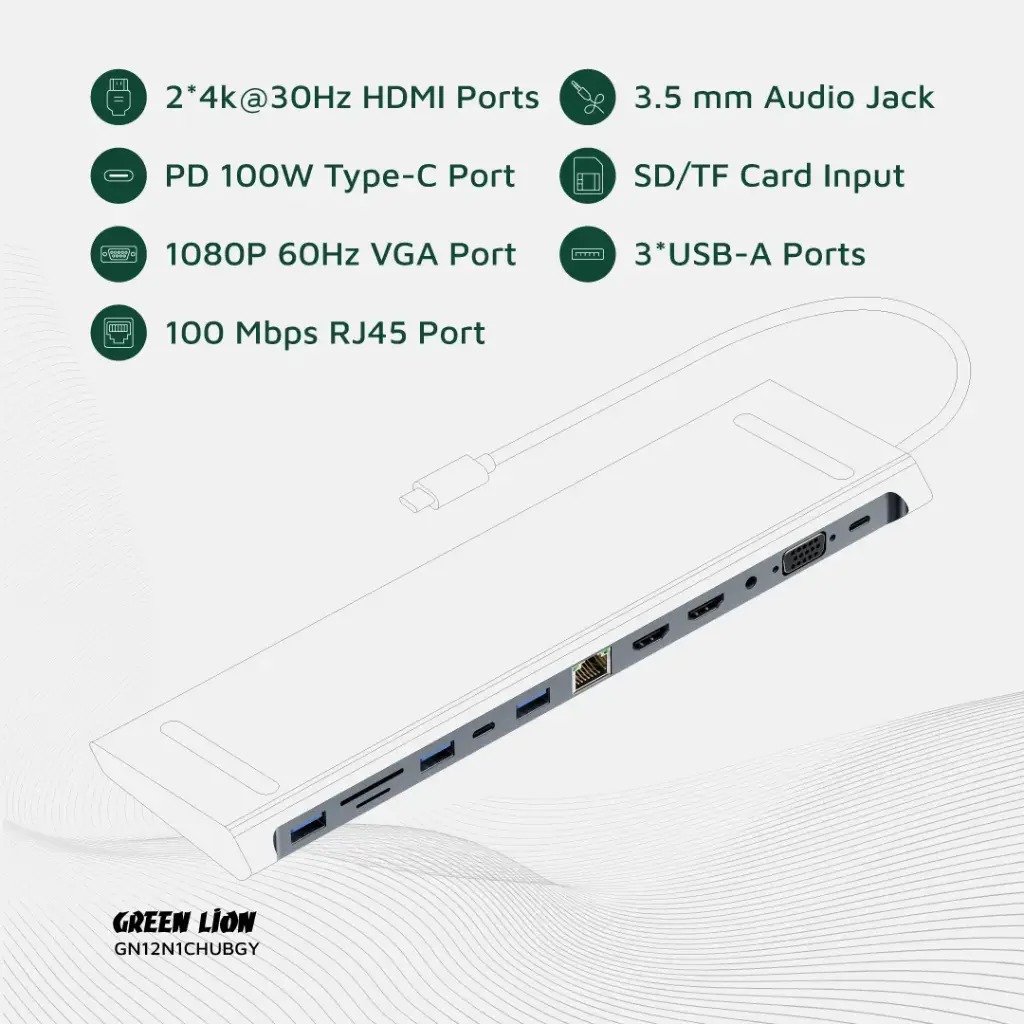 Green Lion 12-in-1 4K HDMI Ethernet USB-C Hub 6 Green Lion 12-in-1 4K HDMI Ethernet USB-C Hub - Image 6