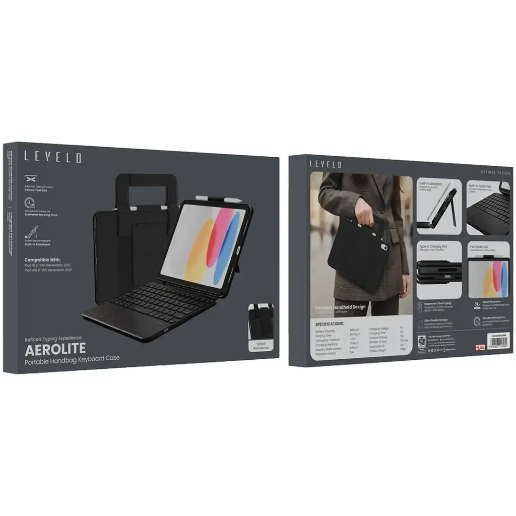 Levelo Aerolite Portable Handbag Keyboard Case for iPad 10.9" 10th Generation & iPad A16 11" 11th Generation 6 Levelo Aerolite Portable Handbag Keyboard Case for iPad 10.9" 10th Generation & iPad A16 11" 11th Generation - Image 6