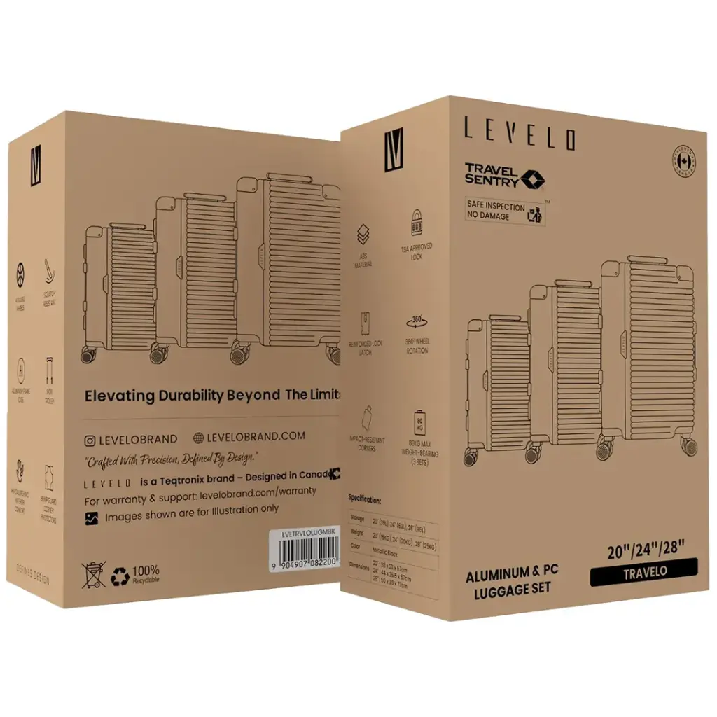 Levelo Travelo Aluminum & PC Luggage Set - Metallic Black 3 Levelo Travelo Aluminum & PC Luggage Set - Metallic Black - Image 3