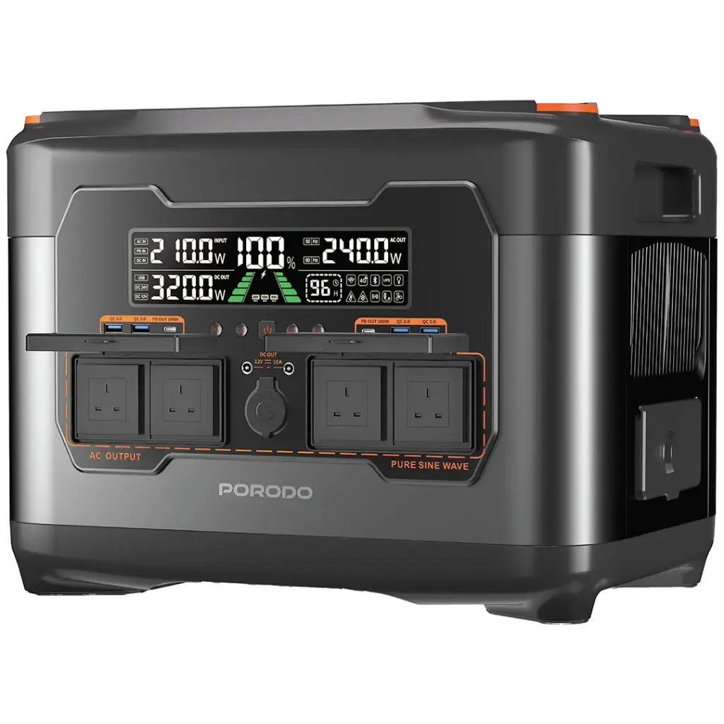 Porodo 2400W Forcebase Portable Power Station - Black/Orange 2 Porodo 2400W Forcebase Portable Power Station - Black/Orange - Image 2