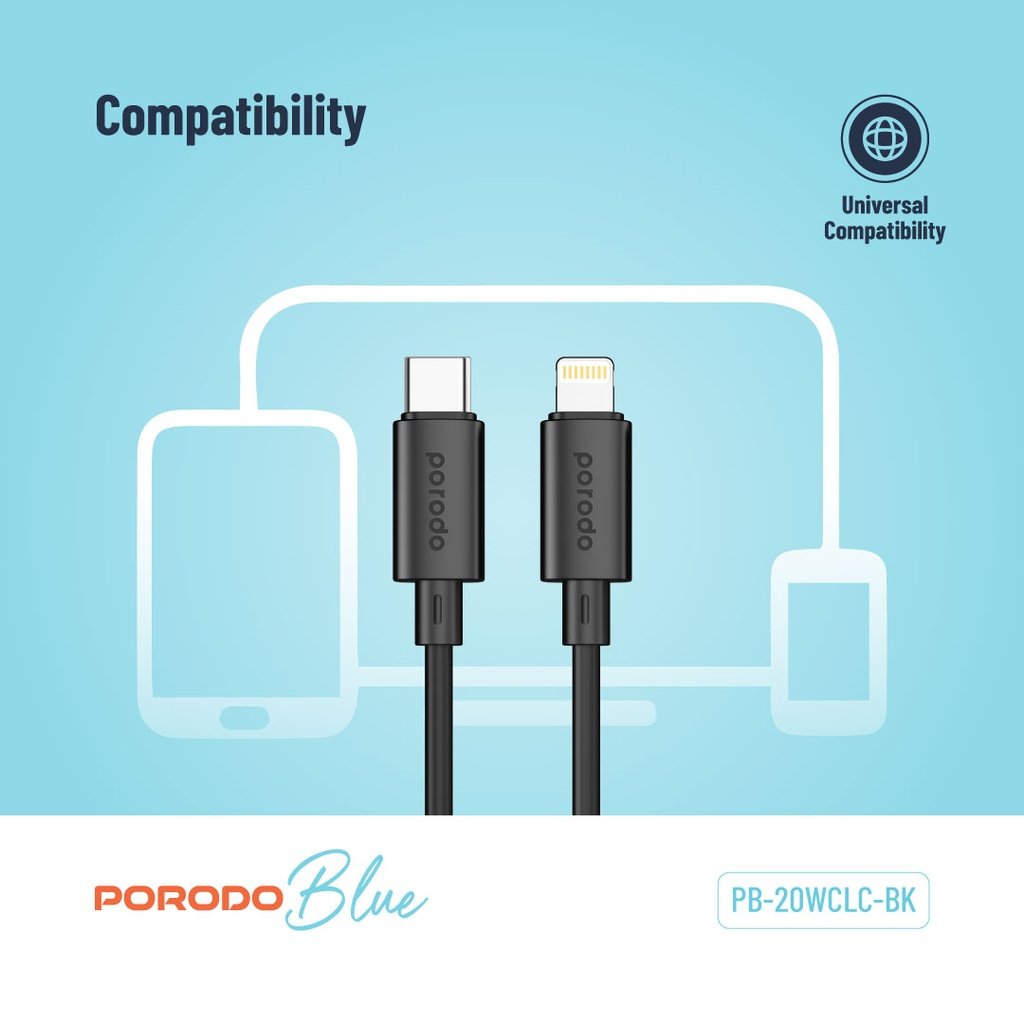 Porodo Blue 20W PD Type C to Lightning PVC Cable 1.2M - Image 4