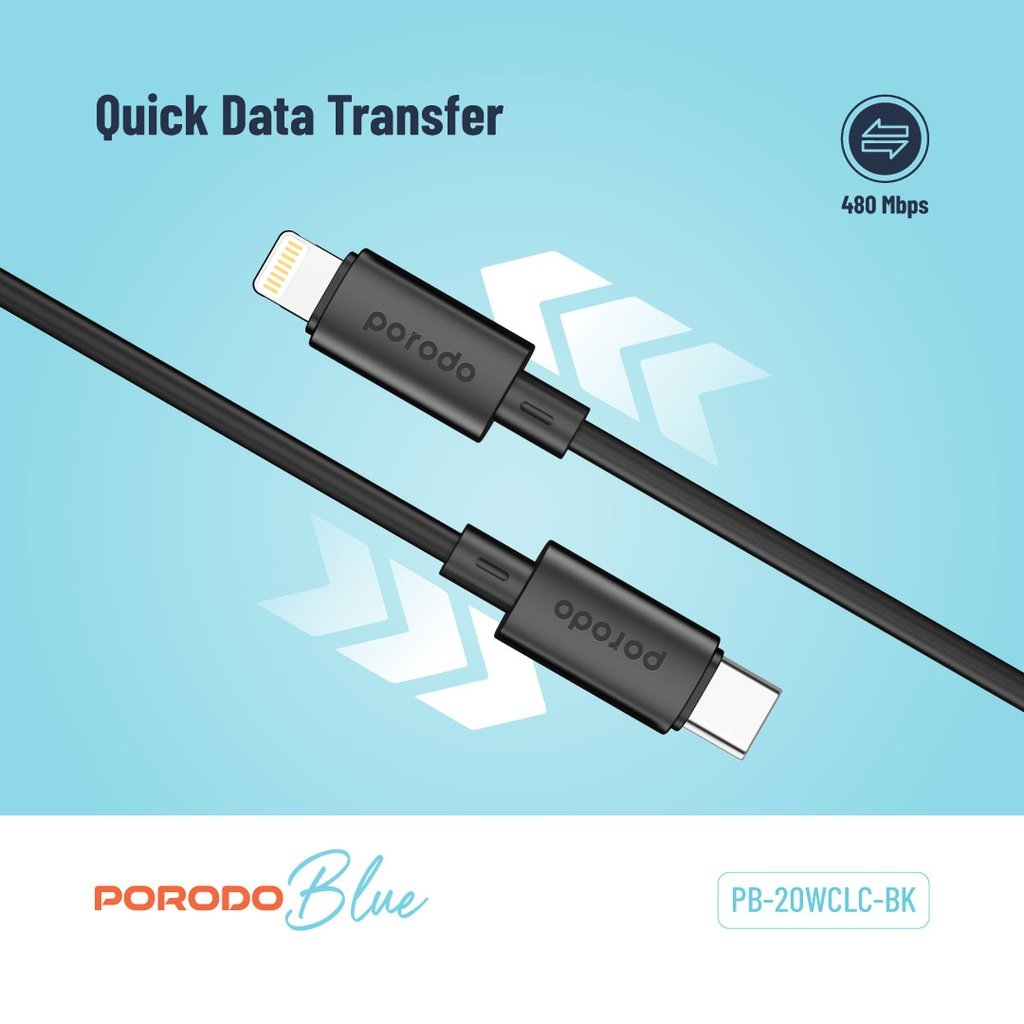 Porodo Blue 20W PD Type C to Lightning PVC Cable 1.2M - Image 6