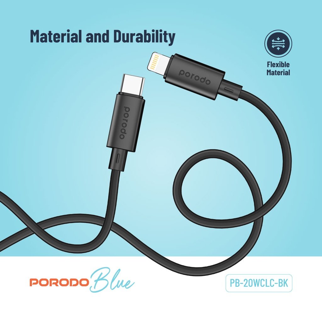 Porodo Blue 20W PD Type C to Lightning PVC Cable 1.2M - Image 7