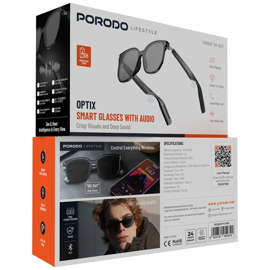 Porodo Lifestyle Optix Smart Glasses with Audio 3 Porodo Lifestyle Optix Smart Glasses with Audio - Image 3