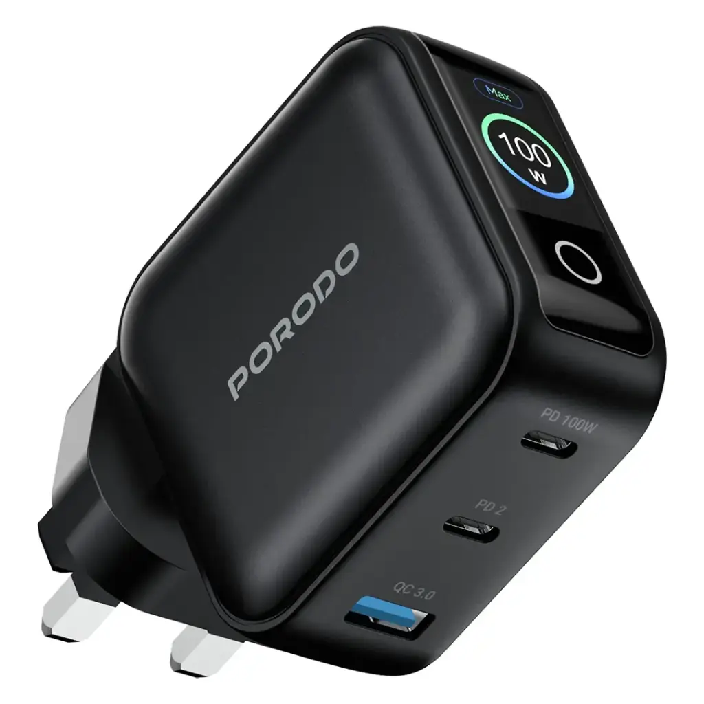 Porodo Nexora 100W 3-Port Wall Charger with LCD Display 2 Porodo Nexora 100W 3-Port Wall Charger with LCD Display - Image 2