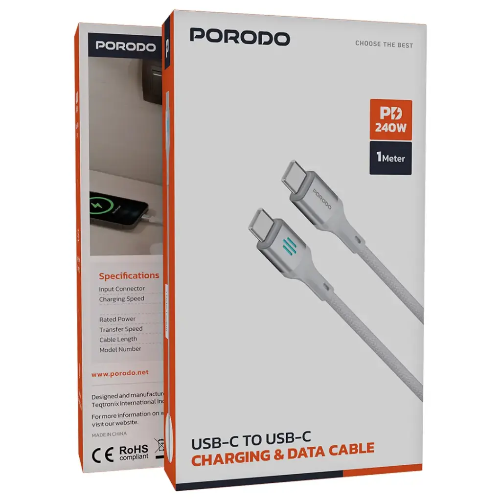 Porodo USB-C to USB-C Charging & Data Cable PD 240W 4 Porodo USB-C to USB-C Charging & Data Cable PD 240W - Image 4