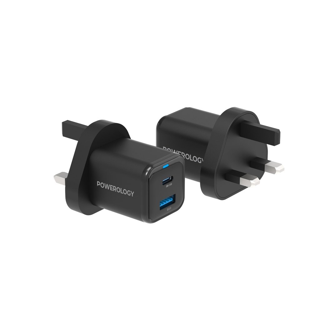 Powerology 35W PD QC 1xUSB-C 35W and 1xUSB-A 18W GaN Charger UK with USB-C Cable 3 Powerology 35W PD QC 1xUSB-C 35W and 1xUSB-A 18W GaN Charger UK with USB-C Cable - Image 3