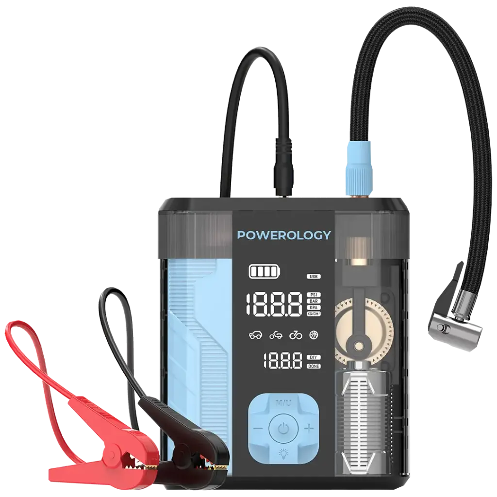 Powerology 3-In-1 Jump Starter & Tire Inflator - Black/Blue 2 Powerology 3-In-1 Jump Starter & Tire Inflator - Black/Blue - Image 2