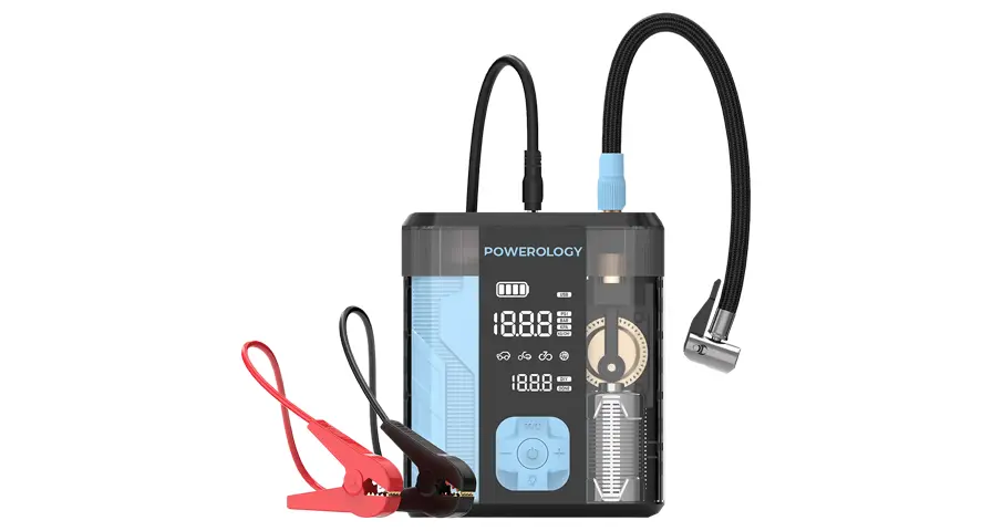 Powerology 3-In-1 Jump Starter & Tire Inflator - Black/Blue 1 Powerology 3-In-1 Jump Starter & Tire Inflator - Black/Blue