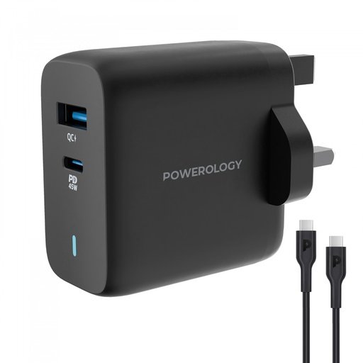 Powerology 63W Ultra-Quick GaN Charger 45W PD & USB-A Quick Charge 18WQC3.0 With 60W Type-C To Type-C Cable 2 Powerology 63W Ultra-Quick GaN Charger 45W PD & USB-A Quick Charge 18WQC3.0 With 60W Type-C To Type-C Cable - Image 2