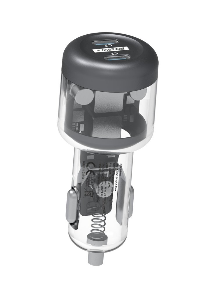 Powerology Crystalline Series Car Charger PD 35W - Transparent/Grey 3 Powerology Crystalline Series Car Charger PD 35W - Transparent/Grey - Image 3