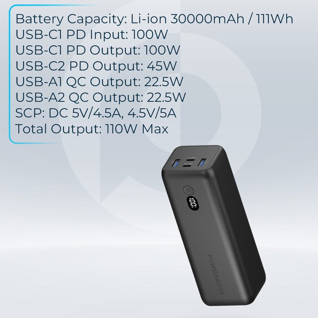 Powerology Onyx 30000mAh Dual USB-C Power Bank 5 Powerology Onyx 30000mAh Dual USB-C Power Bank - Image 5