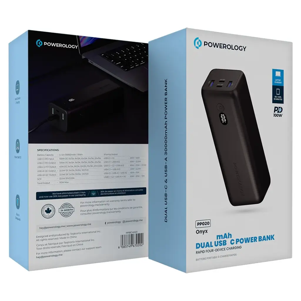 Powerology Onyx 30000mAh Dual USB-C Power Bank 7 Powerology Onyx 30000mAh Dual USB-C Power Bank - Image 7