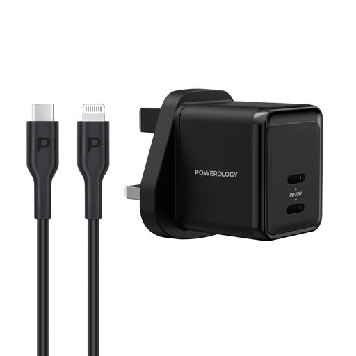 Powerology Super Compact Gan Charger with (1.2m/4ft) USB-C To Lightning Cable 1 Powerology Super Compact Gan Charger with (1.2m/4ft) USB-C To Lightning Cable